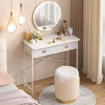 DAOUTIME Small Writing Desk for Kids Bedroom, 31.5 Inch White Computer Desk for Small Spaces, Simple Desk with 2 Fabric Drawers for Home Office, Dorm, Living Room, Home Study Table, White