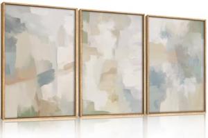 BICERE Abstract Gray Pastel Framed Canvas Wall Art Set,Neutral Watercolor Brush Stroke Wall Decor,Modern Minimalist Beige Illustration Artwork for Living Room,Bedroom,Dining Room -12"x16"x3