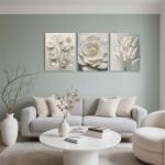 TUEASKY 3 Piece Canvas Wall Art Floral Wall Decor Neutral Pictures Flower Art Prints Botanical Paintings Beige Artwork For Bedroom Living Room