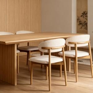 IBffleCN Modern Upholstered Dining Chairs, Beige Fabric Seat with Wooden Legs, Contemporary Kitchen Side Chairs, Set of 2