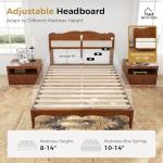 MFSTUDIO Queen Wood Bed Frame with Headboard, Rattan Bed Frames Solid Wooden Platform Bedframe Mid Century,No Box Spring Needed,Sturdy Natural Finish Classic Noise Free