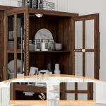 AMERLIFE Farmhouse 63" Buffet Sideboard Cabinet with Glass Door, Large Storage Cabinet with Adjustable Shelf, Wooden Coffee Bar Station for Kitchen, Dinning Room, Brown