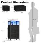 Furnulem Tall Night Stand with Charging Station and Led Light, Small Dresser with Open Shelf and 4 Storage Drawers, Black Side Table Fabric Nightstand for Bedroom, Entryway, Bedside Furniture