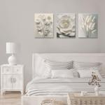 TUEASKY 3 Piece Canvas Wall Art Floral Wall Decor Neutral Pictures Flower Art Prints Botanical Paintings Beige Artwork For Bedroom Living Room