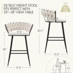 ALISH 26 Inch Bar Stools Set of 4,Upholstered Barstools with Woven Back and Footorest Velvet Modern Bar Chairs for Kitchen, Dining Room (Ivy, Set of 4)