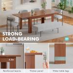 Rectangular Extendable Dining Table, Solid Wood Expandable Kitchen Table with Hidden Leaf, Adjustable 54.3" to 84.5", Space Saving Dining Table for 4-8 People, Modern Dining Room Table(Bright Brown)