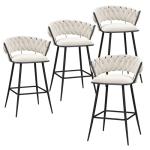 ALISH 26 Inch Bar Stools Set of 4,Upholstered Barstools with Woven Back and Footorest Velvet Modern Bar Chairs for Kitchen, Dining Room (Ivy, Set of 4)