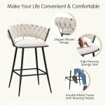 ALISH 26 Inch Bar Stools Set of 4,Upholstered Barstools with Woven Back and Footorest Velvet Modern Bar Chairs for Kitchen, Dining Room (Ivy, Set of 4)