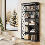 Little Tree 6-Tier Bookcase, 71 Inches Industrial Bookshelves, Floor Standing Display Storage Shelves Tall Bookcase for Home Office, Living Room, Bed Room