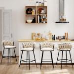 ALISH 26 Inch Bar Stools Set of 4,Upholstered Barstools with Woven Back and Footorest Velvet Modern Bar Chairs for Kitchen, Dining Room (Ivy, Set of 4)