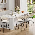 ALISH 26 Inch Bar Stools Set of 4,Upholstered Barstools with Woven Back and Footorest Velvet Modern Bar Chairs for Kitchen, Dining Room (Ivy, Set of 4)