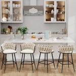ALISH 26 Inch Bar Stools Set of 4,Upholstered Barstools with Woven Back and Footorest Velvet Modern Bar Chairs for Kitchen, Dining Room (Ivy, Set of 4)