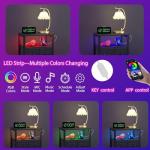 Furnulem Tall Night Stand with Charging Station and Led Light, Small Dresser with Open Shelf and 4 Storage Drawers, Black Side Table Fabric Nightstand for Bedroom, Entryway, Bedside Furniture