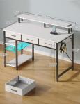 Rolanstar Computer Desk with Power Outlets & LED Light, 39 inch Home Office Desk with 3 Drawers and Storage Shelves, Writing Desk with Monitor Stand, Work Desk for Home Office,White