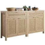 SICOTAS Sideboard Buffet Storage Cabinet Set of 2, Rattan Credenza Buffet Table, Boho Console Accent Cabinet with Doors and Drawer, Coffee Bar Cabinets for Kitchen Entryway Living Room, Natural