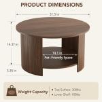 OneBlis Round Coffee Table with Storage, 31.5" Modern Fluted Center Table, 2-Tier Mid Century Coffee Table, Wood Circle Table for Living Room, Home Office, Small Space, Walnut