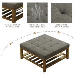 Befurtori Large Square Ottoman Coffee Table, Linen Solid Upholstered Footrest Ottoman with Solid Wood Shelf Storage Tufted Coffee Table for Bedroom Living Room, Granite