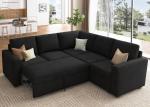 HONBAY Sectional Sleeper Sofa with Pull Out Bed, Velvet L Shaped Couch with Storage Seat, Modular Sectional Couches for Living Room, Black