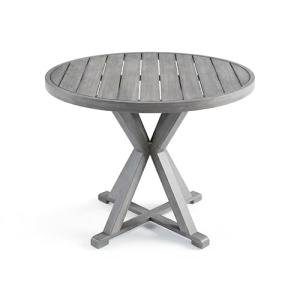 Martha Stewart Bedford 36" Round Indoor-Outdoor Aluminum Patio Dining Table with Trestle Base, Accommodates up to 4 Adults, Brushed Gray Woodgrain Finish