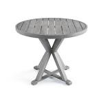 Martha Stewart Bedford 36" Round Indoor-Outdoor Aluminum Patio Dining Table with Trestle Base, Accommodates up to 4 Adults, Brushed Gray Woodgrain Finish