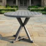 Martha Stewart Bedford 36" Round Indoor-Outdoor Aluminum Patio Dining Table with Trestle Base, Accommodates up to 4 Adults, Brushed Gray Woodgrain Finish