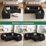 HONBAY Sectional Sleeper Sofa with Pull Out Bed, Velvet L Shaped Couch with Storage Seat, Modular Sectional Couches for Living Room, Black