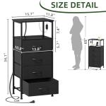 Somdot Black Nightstand with Charging Station and LED Light for Bedroom, Tall 4 Drawers Dresser with Fabric Bins for Bedside Kids Dorm Room Closet Laundry Entryway, Black