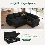 HONBAY Sectional Sleeper Sofa with Pull Out Bed, Velvet L Shaped Couch with Storage Seat, Modular Sectional Couches for Living Room, Black