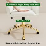 Home Office Desk Chair Comfy with Adjustable Swivel Wheels, Modern Velvet Makeup Vanity Chair with Back & Pillow, Ergonomic Office Chair Computer Task Chair for Living Room, Bedroom, White