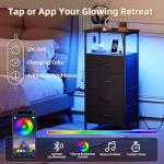 Somdot Black Nightstand with Charging Station and LED Light for Bedroom, Tall 4 Drawers Dresser with Fabric Bins for Bedside Kids Dorm Room Closet Laundry Entryway, Black