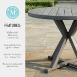 Martha Stewart Bedford 36" Round Indoor-Outdoor Aluminum Patio Dining Table with Trestle Base, Accommodates up to 4 Adults, Brushed Gray Woodgrain Finish