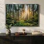 Framed Forest Landscape Wall Art, Horizontal Nature Sunset Canvas Artwork for Walls, Wilderness Scenery Photography Picture, Green Peaceful Print for Living Room Bedroom Office Wall Decor, 24x36 Inch