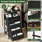 Somdot Black Nightstand with Charging Station and LED Light for Bedroom, Tall 4 Drawers Dresser with Fabric Bins for Bedside Kids Dorm Room Closet Laundry Entryway, Black