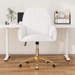 Home Office Desk Chair Comfy with Adjustable Swivel Wheels, Modern Velvet Makeup Vanity Chair with Back & Pillow, Ergonomic Office Chair Computer Task Chair for Living Room, Bedroom, White