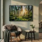 Framed Forest Landscape Wall Art, Horizontal Nature Sunset Canvas Artwork for Walls, Wilderness Scenery Photography Picture, Green Peaceful Print for Living Room Bedroom Office Wall Decor, 24x36 Inch