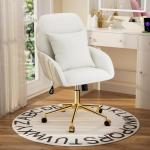 Home Office Desk Chair Comfy with Adjustable Swivel Wheels, Modern Velvet Makeup Vanity Chair with Back & Pillow, Ergonomic Office Chair Computer Task Chair for Living Room, Bedroom, White