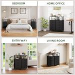 Somdot Black Nightstand with Charging Station and LED Light for Bedroom, Tall 4 Drawers Dresser with Fabric Bins for Bedside Kids Dorm Room Closet Laundry Entryway, Black