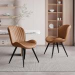 Nalupatio Dining Chairs Set of 2, Modern Dining Room Chairs Comfy Backrest Thick Upholstered Kitchen Chairs 19IN Height with Metal Legs Brown