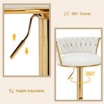 VECELO Bar Stools Set of 2, Adjustable Barstools Counter Height Stools with Back and Arm, Velvet Woven Kitchen Island Stools w/Gold Metal Leg & Base, 360° Swivel Bar Chair for Pubs Dining Room, White