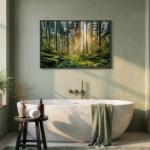 Framed Forest Landscape Wall Art, Horizontal Nature Sunset Canvas Artwork for Walls, Wilderness Scenery Photography Picture, Green Peaceful Print for Living Room Bedroom Office Wall Decor, 24x36 Inch