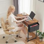 DUMOS 32" Home Office Computer Desk with Drawers, Small Gaming Writing Study Table with Storage Side Bag, Headphone Hook and Adjustable Feet for Bedroom Rustic Brown