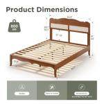 Sophia & William Queen Size Bed Frame, Wood Bed Frame with Hand-Woven Rattan Headboard, Solid Wood Slats Support, Brown