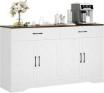 Sideboard Buffet Cabinet with Storage, 55.1" Large Kitchen Storage Sideboard with Drawers & Doors, Modern Wood Farmhouse Coffee Bar Cabinet, Buffet Table for Kitchen, Living Room, White, 55.1INCH