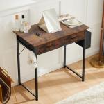 DUMOS 32" Home Office Computer Desk with Drawers, Small Gaming Writing Study Table with Storage Side Bag, Headphone Hook and Adjustable Feet for Bedroom Rustic Brown