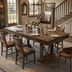 GarveeHome 71-Inch Rectangular Dining Table with Two Drawers, Wooden Kitchen Table w/Large Tabletop & Sturdy Frame, Large Dining Table for 6-8 with Double Pedestal, for Dining Room, Office