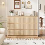 Jocoevol Oak 6 Drawer Dresser for Bedroom, Modern Fluted Dresser, Bedroom Dressers with Drawers, Large Double Wooden Chest of Drawers for Living Room, Hallway