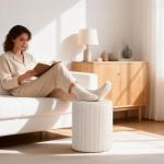 Get Set Style Modern Round Ottoman with Soft Padded Seat, Multifunctional Vanity Chairs for Makeup, Upholstered Footrest Stool Ottoman Foot Stool for Living Room, Bedroom