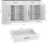 Sideboard Buffet Cabinet with Storage, 55.1" Large Kitchen Storage Sideboard with Drawers & Doors, Modern Wood Farmhouse Coffee Bar Cabinet, Buffet Table for Kitchen, Living Room, White, 55.1INCH