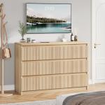 Jocoevol Oak 6 Drawer Dresser for Bedroom, Modern Fluted Dresser, Bedroom Dressers with Drawers, Large Double Wooden Chest of Drawers for Living Room, Hallway
