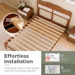 Sophia & William Queen Size Bed Frame, Wood Bed Frame with Hand-Woven Rattan Headboard, Solid Wood Slats Support, Brown